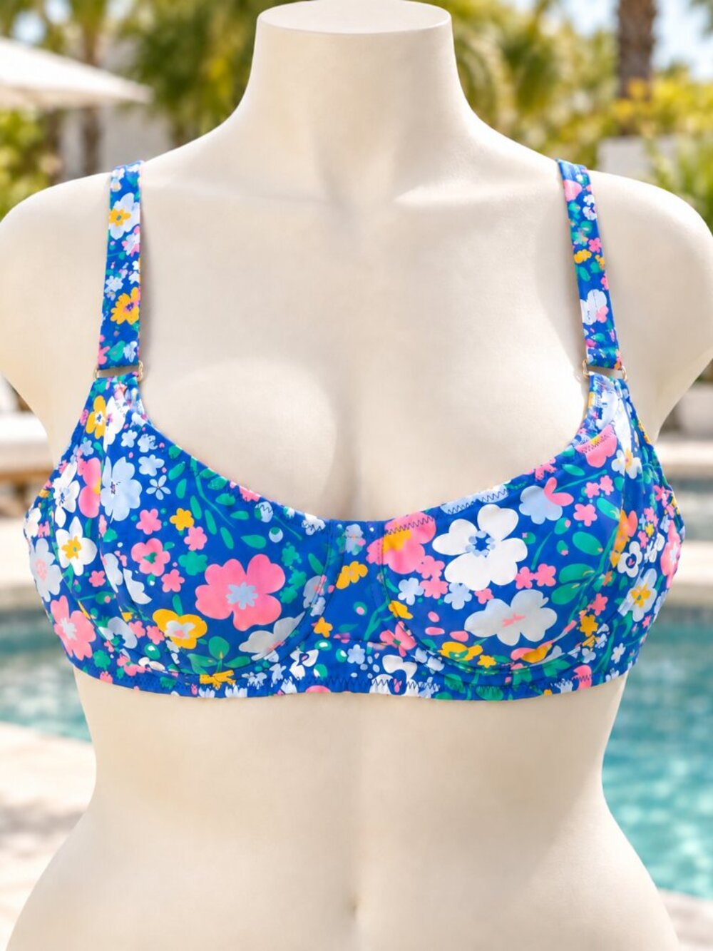 Bright Swimwear Blue Floral Underwire Bikini Top Women’s XL Full Bust